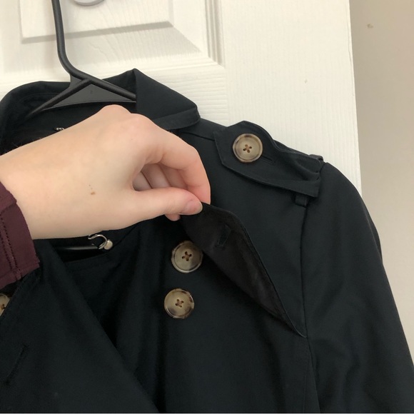 Talbots Petite Women's Double Breasted Belted Long Trench Coat in Black 2P - Picture 12 of 16